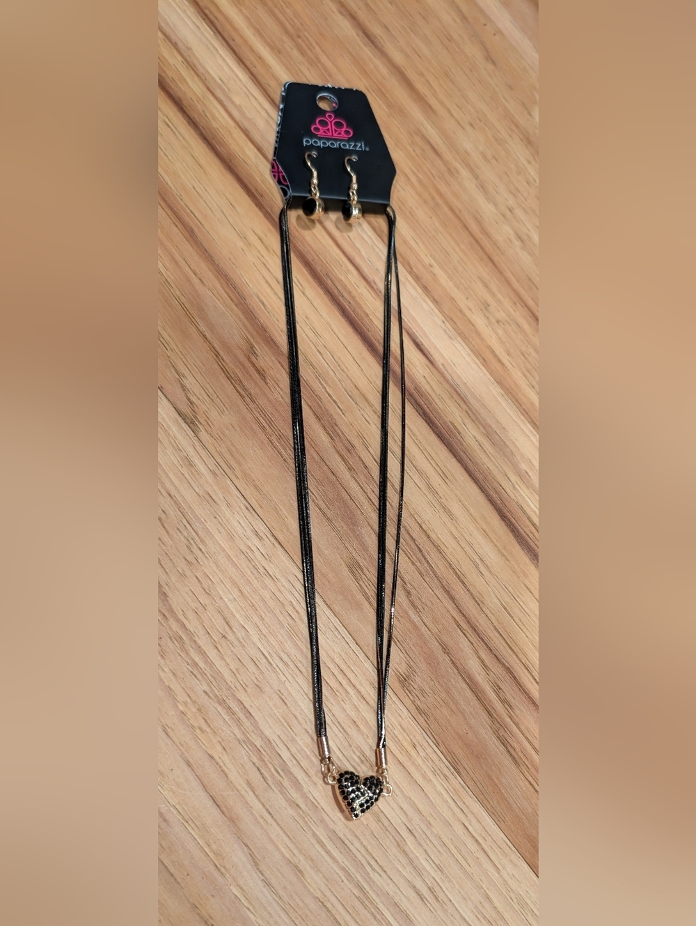 Black And Goldtone Multi-Strand Broken Heart Necklace And Earrings Set
